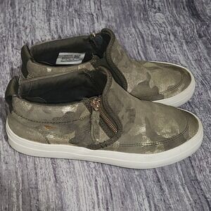 Sperry Camo‎ Olive Green Gold Zipper Slip On Sneakers Crest Lug Size 7 Casual